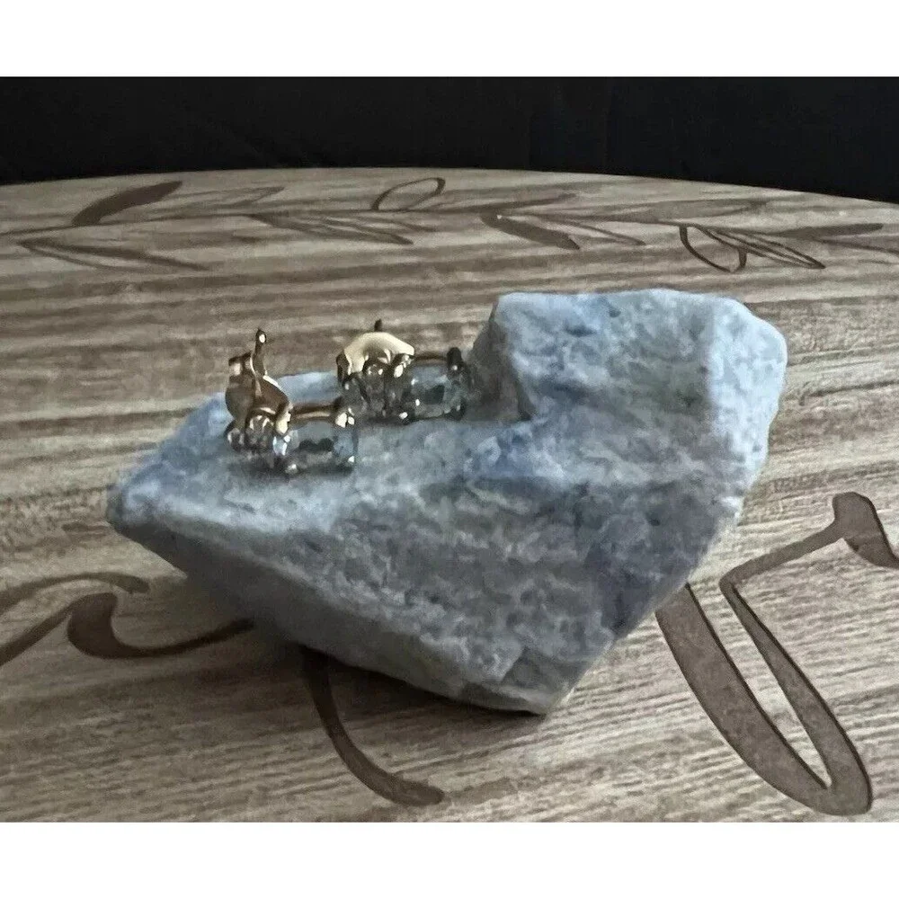 925 Sterling Silver Gold Vermeil Blue Topaz & Diamond Stud Post Earrings 1.2g